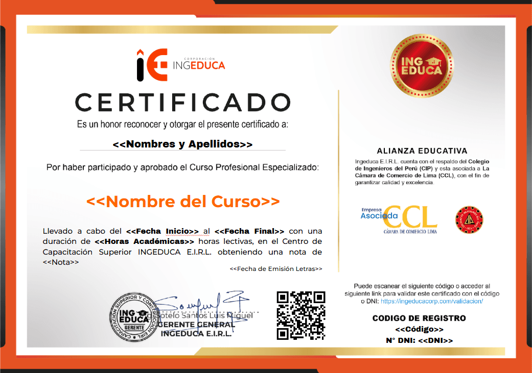 Certificado correspondiente a formación emitida por INGEDUCA